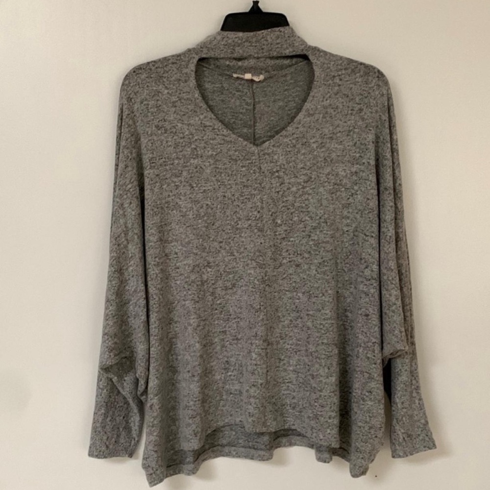 Wasabi+Mint Mock Neck Sweater with Cut Out Detail Gray
